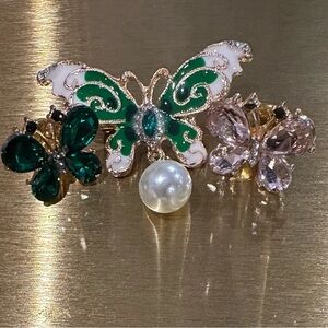 3 piece Butterfly Brooch Set including large with pearl drop and 2 smaller ones